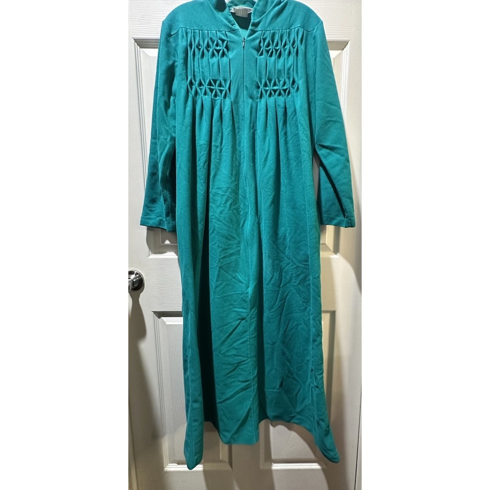 Vintage‎ 80s Kayser Womens Teal Velour Zip Front Robe Long Sleeve Size Medium